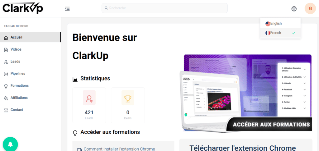 ClarkUp espace membre simple crm prospection logiciel