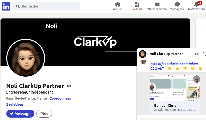 ClarkUp extension chrome linkedin gif simple crm prospection