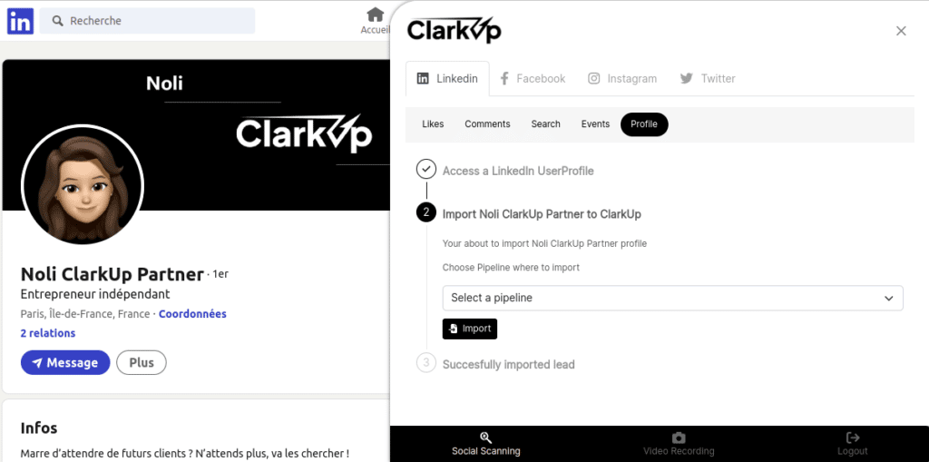 ClarkUp extension chrome linkedin simple crm prospecting