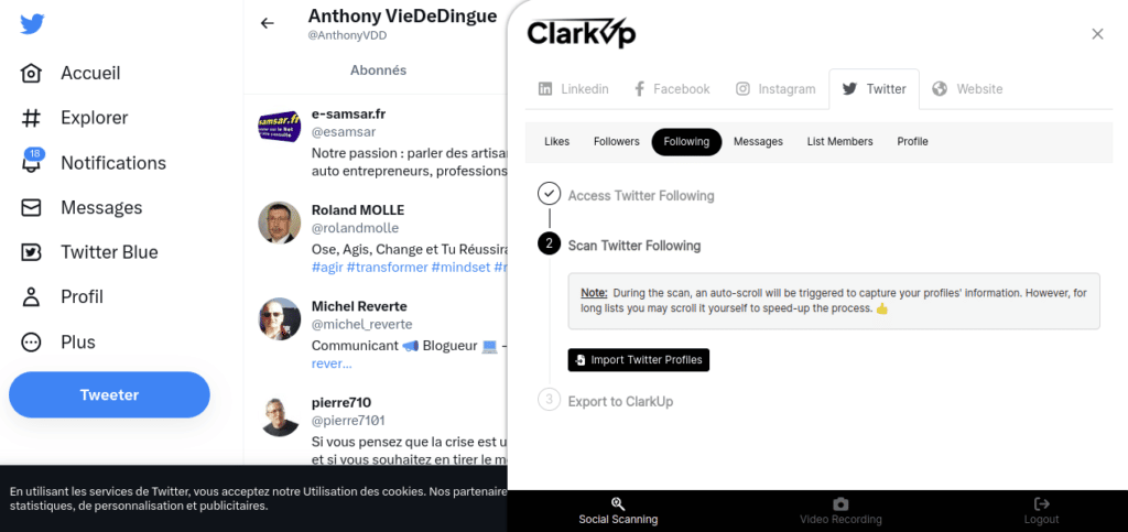 ClarkUp extension chrome twitter following simple crm prospecting